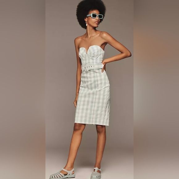 Anthropologie Maeve Strapless Sweetheart Vintage Style Fitted Midi Dress - Picture 3 of 5